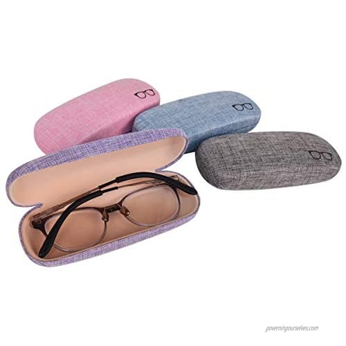 Bleiou 4 Pack Portable Hard Spectacle Case Linen Fabrics Hard Shell Eyeglasses Case with Pouch Bag