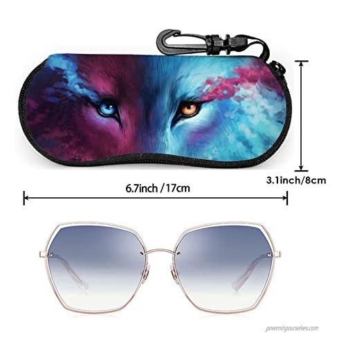 Colorful Wolf Glasses Soft Case Fantastic Blue Purple Wolf Eye Sunglasses Case Ultra Lightweight Neoprene Zipper Eyewear Soft Bag
