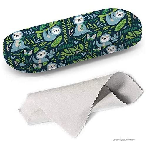 Hard Shell Glasses Protective Case Box + Cleaning Cloth - Fits most Eyeglasses and Sunglasses (Cute Sloths)