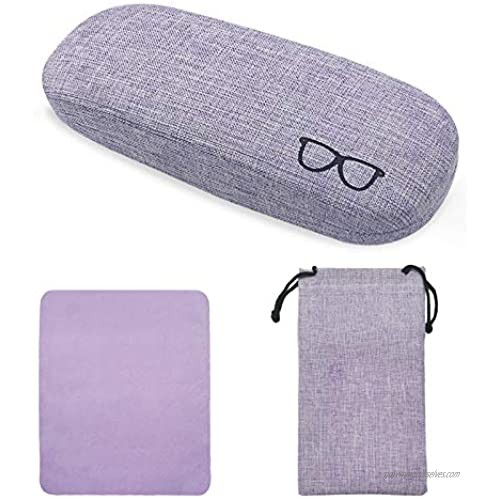 JANEMO Eyeglasses Case 6.4×2.4×1.5 Inch Eyeglass Case with Glasses Cloth and Drawstring Bag Use for Keeping Your Eyeglasses Clean and Safe Purple
