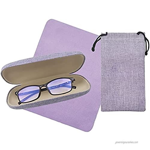 MEIW Glasses Hard Case 6.4×2.4×1.5 Inch Eyeglasses Case with Glasses Cloth and Drawstring Bag Use for Keeping Your Eyeglasses Clean and Safe Purple
