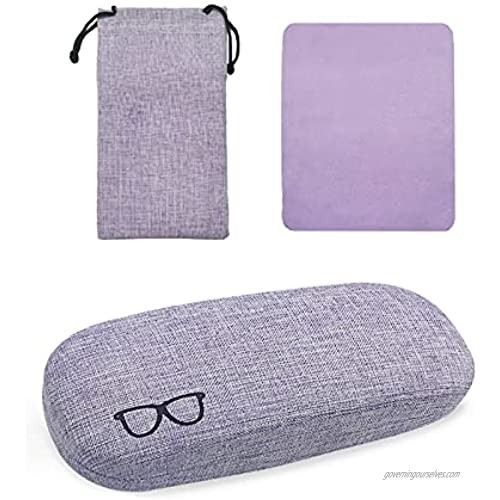 MEIW Glasses Hard Case 6.4×2.4×1.5 Inch Eyeglasses Case with Glasses Cloth and Drawstring Bag Use for Keeping Your Eyeglasses Clean and Safe Purple