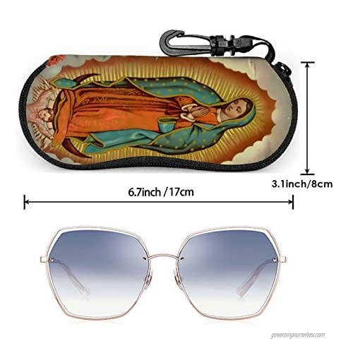 Our Lady Of Guadalupe Virgin Mary Glasses Case With Carabiner Ultra Light Portable Neoprene Zipper Sunglasses Soft Case