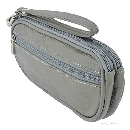SILVERFEVER Leather Eyeglass Glasses Case with Wristlet Handle Padded
