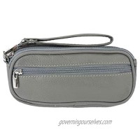 SILVERFEVER Leather Eyeglass Glasses Case with Wristlet Handle  Padded