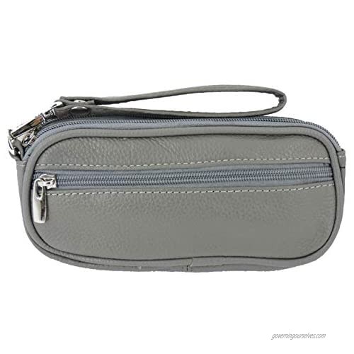 SILVERFEVER Leather Eyeglass Glasses Case with Wristlet Handle  Padded