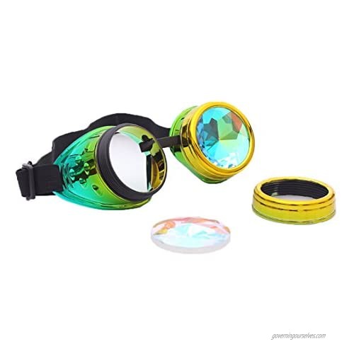 SLTY Kaleidoscope Rave Goggles Steampunk Glasses with Rainbow Crystal Glass Lens
