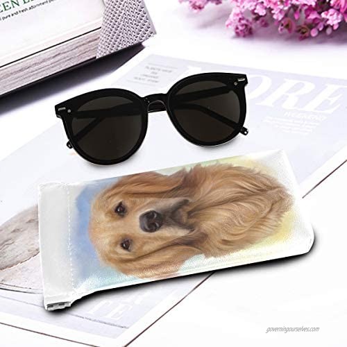 Tarity Golden Retriever Painting Eyeglasses Case Soft Sunglasses Pouch Storage Cleaning Glasses Bag Squeeze PU Leather Eyeglass Gadgets for Women Kids Men