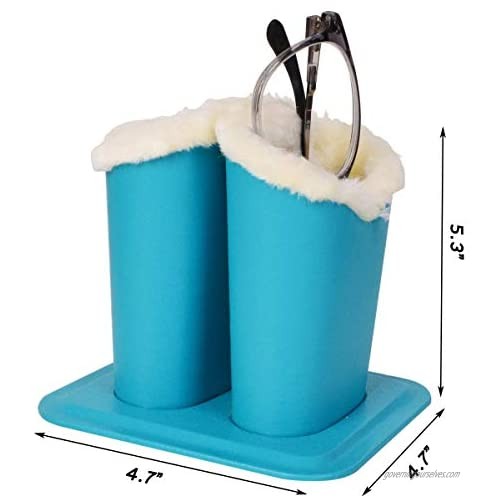 TECKE Plush Lined Double Leather Protective Eyeglasses Holder for Desks Or Nightstands