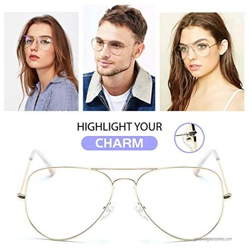 Aviator Clear Lens Glasses Non-prescription Eyeglasses Metal Frame for Women Men
