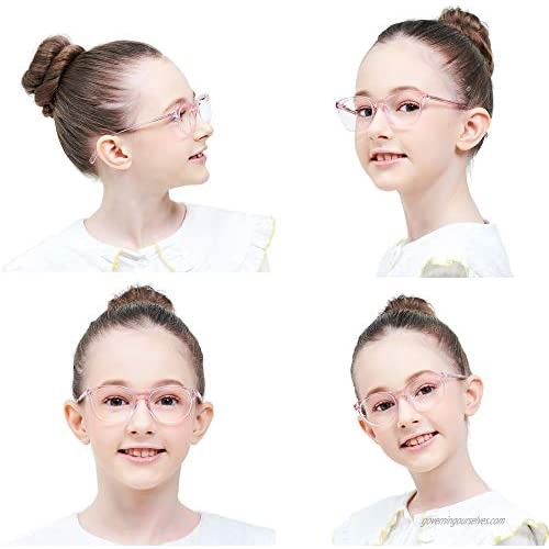 Kids Glasses Eyewear Frame for Teens Children Boys Girls with Oval Clear Lens Tortoise Crystal Pink(Age 3-8）