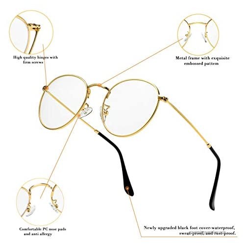 Round Anti-blue Glasses for Women Men Retro Circle Lens Metal Frame Eyeglasses