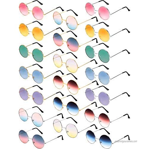 Blulu 20 Pairs Round Hippies Sunglasses John 60's Style Circle Colored Glasses