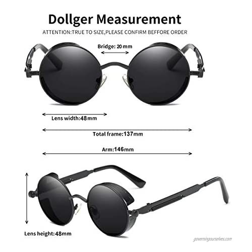 Dollger Vintage Steampunk Retro Metal Round Circle Frame Sunglasses