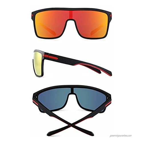 JIM HALO Men’s Polarized Shield Sunglasses Oversized Flat Top Square Glasses