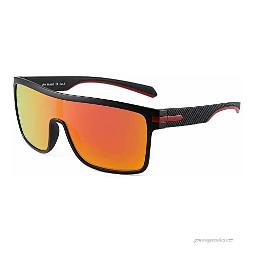 JIM HALO Men’s Polarized Shield Sunglasses Oversized Flat Top Square Glasses