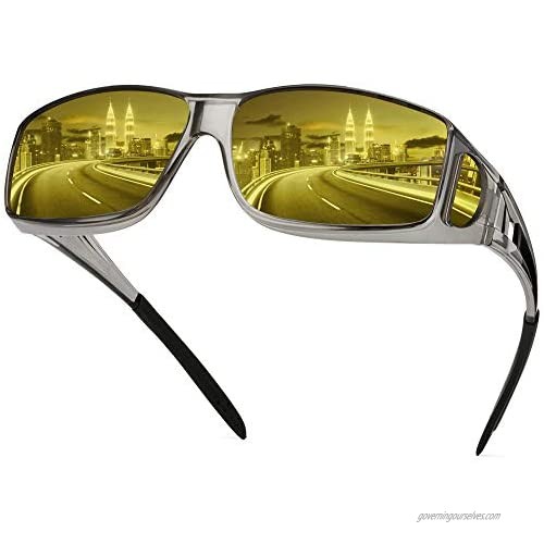 Night Driving Glasses Fit Over Glasses  HD Polarized Anti Glare Wrap Around Night Vision Glasses for Men & Women