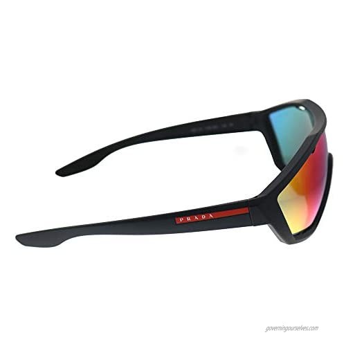Prada Active PS 10US DG09Q1 Black Rubber Plastic Sport Sunglasses Blue Mirror Red Lens
