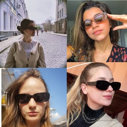 Rectangle Sunglasses for Women Retro 90s Sunglasses Small Narrow Square Frame UV400 Protection