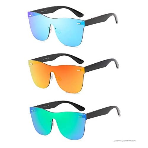 Rimless Mirrored Lens One Piece Sunglasses UV400 Protection for Women Men