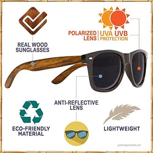 WOODIES Polarized Clear Acetate Wood Sunglasses in Wood Display Box for Men and Women | Green Polarized Lenses and Real Wooden Frame | 100% UVA/UVB Ray Protection