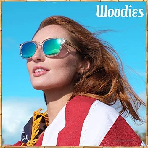 WOODIES Polarized Clear Acetate Wood Sunglasses in Wood Display Box for Men and Women | Green Polarized Lenses and Real Wooden Frame | 100% UVA/UVB Ray Protection