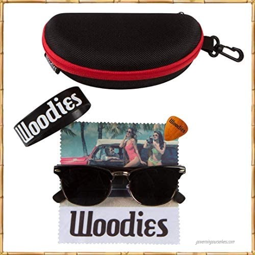 WOODIES Polarized Half-Rim Ebony Wood Sunglasses for Men and Women | Black Polarized Lenses and Real Wooden Frame | 100% UVA/UVB Ray Protection