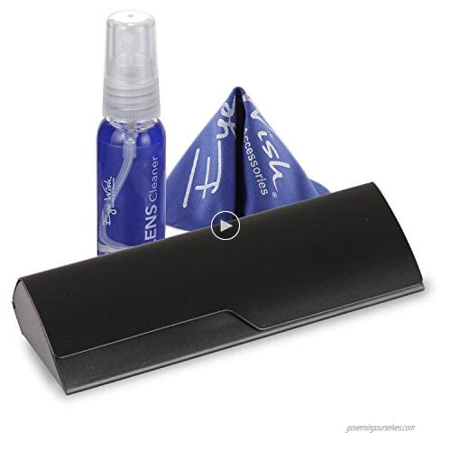 Aluminum Eyeglass Case Lens Cleaner and Cleaning Cloth for Small To Medium Frames In Black Or Silver