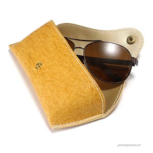 Portable PU Leather Glasses Case Leather Sunglasses Carrying Case Eyewear Pouch with Snap Button Closure for Men Women