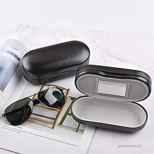 Qiny 2 in 1 Glasses Case Portable with Mirror for 2 Pairs Glasses Black Medium