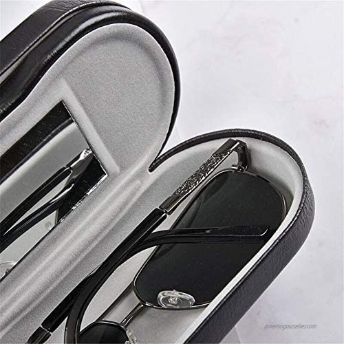 Qiny 2 in 1 Glasses Case Portable with Mirror for 2 Pairs Glasses Black Medium