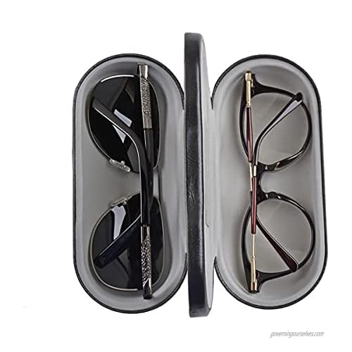 Qiny 2 in 1 Glasses Case  Portable with Mirror  for 2 Pairs Glasses  Black  Medium