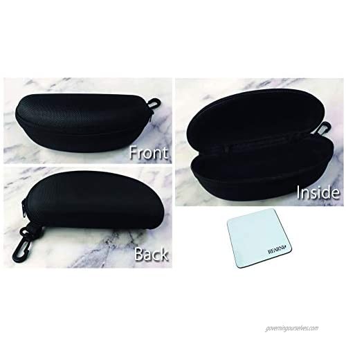 REARNI Glasses Case Semi Hard Shell Zipper Box & Cleaning Cloth (Black 3Pack)