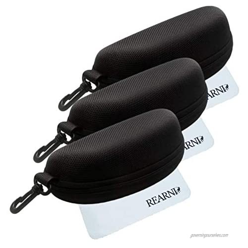 REARNI Glasses Case  Semi Hard Shell Zipper Box & Cleaning Cloth (Black 3Pack)