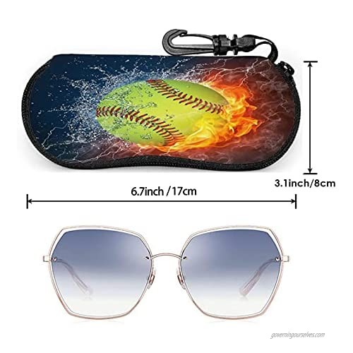 Srupiomg Ice and Fire Softball Ultra Light Portable Neoprene Zipper Sunglasses Eyeglass Soft Case with Belt Clip Glasses Case with Carabiner