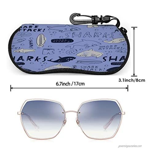 Srupiomg Ocean shark pattern Ultra Light Portable Neoprene Zipper Sunglasses Eyeglass Soft Case with Belt Clip Glasses Case with Carabiner
