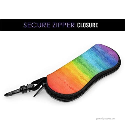 Srupiomg Rainbow Wash Ultra Light Portable Neoprene Zipper Sunglasses Eyeglass Soft Case with Belt Clip Glasses Case with Carabiner