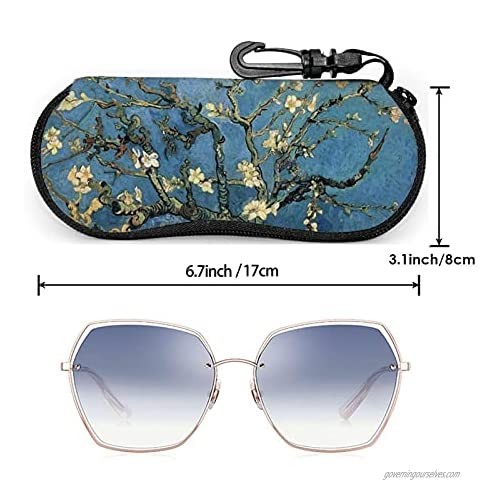 Srupiomg Vincent Van Gogh Blossoming Almond Tree Ultra Light Portable Neoprene Zipper Sunglasses Eyeglass Soft Case with Belt Clip Glasses Case with Carabiner