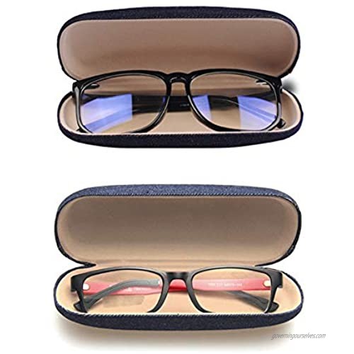 Teensery Classical Denim Fabric Hard Glasses Case Protective Case for Standard Frames Eyeglasses Sunglasses for Men and Women