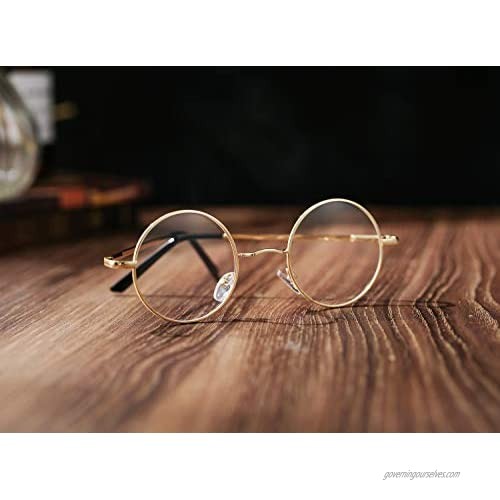 COASION Vintage Round Clear Glasses Small Metal Frame Non Prescription Lens Eyeglasses