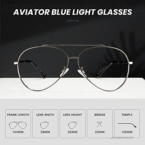 Cyxus Aviator Glasses Stylish Blue Light Blocking Eyeglasses Computer Eyewear Anti Eyestrain Metal Frame Clear Lens Silver