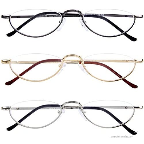 Half Frame Reading Glasses 3 Pack Semi-Rimless Half Moon Readers For Men - Women