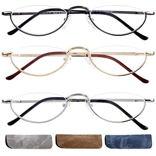Half Frame Reading Glasses 3 Pack Semi-Rimless Half Moon Readers For Men - Women