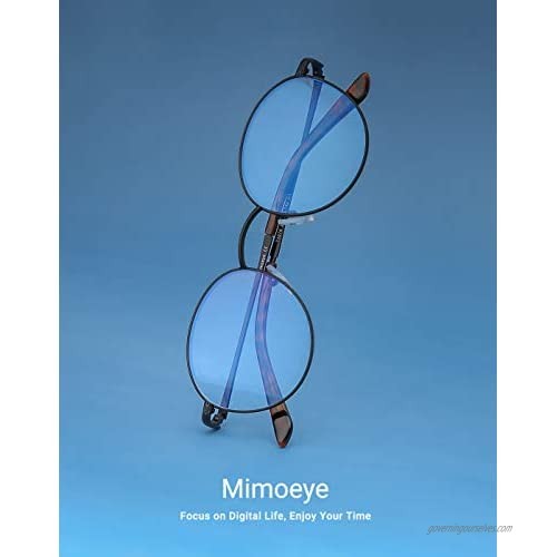 Mimoeye Retro Round Blue Light Blocking Computer Glasses Metal Frame Prevent Eye Strain Clear Lens for Women Men