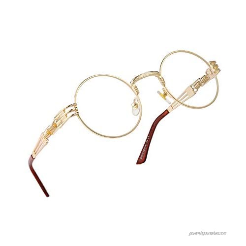 RANHUU Steampunk Round Glasses for Men and Women John Lennon Glasses Quavo Circle Metal Frame Eyewear