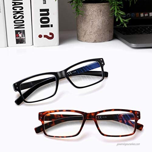 SIGVAN 4 Pairs of Reading Glasses Trendy Rectangle Frame Blue Light Blocking Computer Eyeglasses Readers Men and Women