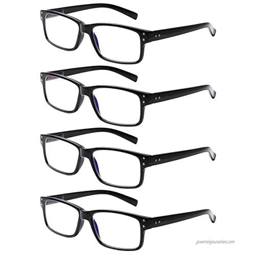 SIGVAN 4 Pairs of Reading Glasses Trendy Rectangle Frame Blue Light Blocking Computer Eyeglasses Readers Men and Women