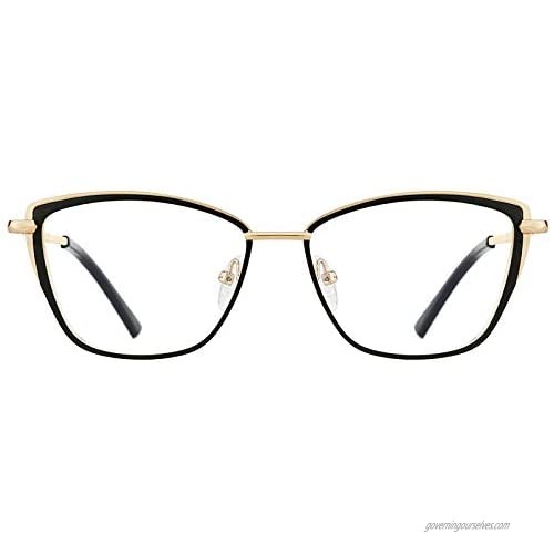 TIJN Stylish Cateye Metal Glasses with Blue Light Blocking Lenses Non-prescription Eyeglasses for Women Men
