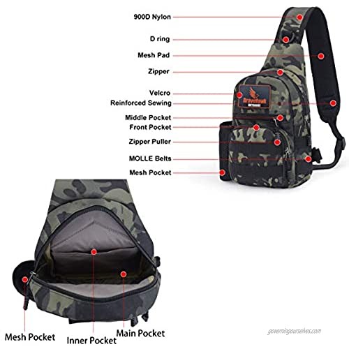 BraveHawk OUTDOORS Sling Chest Bag 900D Nylon Oxford Portable Tactical Waterproof Compact Crossbody Pack for Hiking Cycling