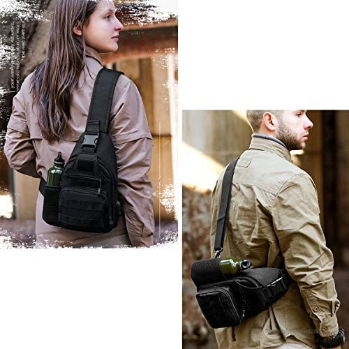 BraveHawk OUTDOORS Tactical Sling Shoulder Pack Military Nylon EDC MOLLE Crossbody Chest Bag with Bottle Holder Daypack